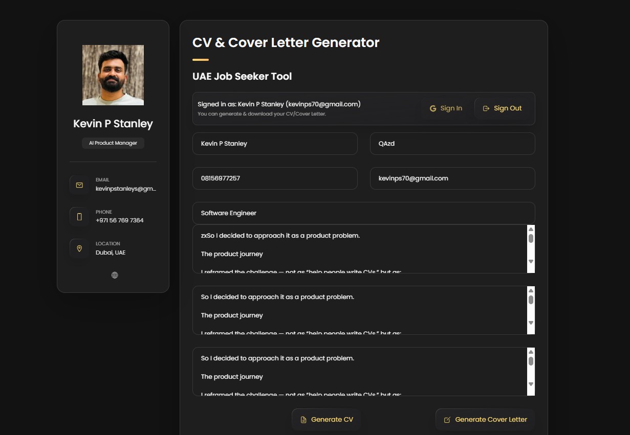 AI tool for UAE based CV & Cover Letter Creator
